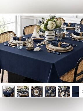 Williams Sonoma Hotel Tablecloth 70x108 Navy Blue Cotton NWT Classic